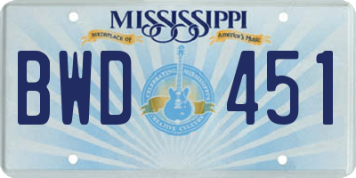 MS license plate BWD451