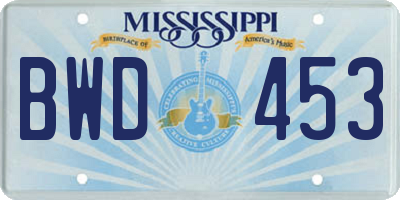 MS license plate BWD453