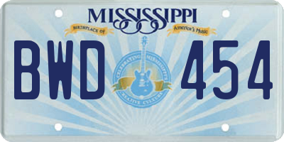 MS license plate BWD454