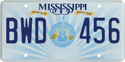 MS license plate BWD456