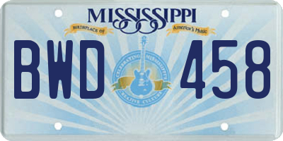 MS license plate BWD458