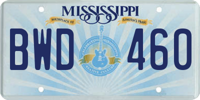 MS license plate BWD460