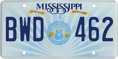 MS license plate BWD462