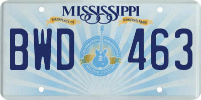 MS license plate BWD463
