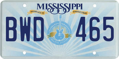 MS license plate BWD465
