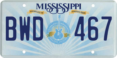 MS license plate BWD467