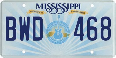 MS license plate BWD468