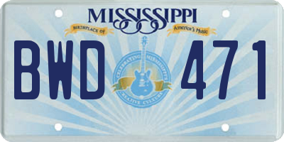 MS license plate BWD471