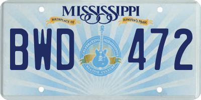 MS license plate BWD472