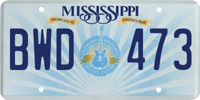 MS license plate BWD473