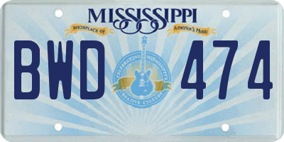MS license plate BWD474