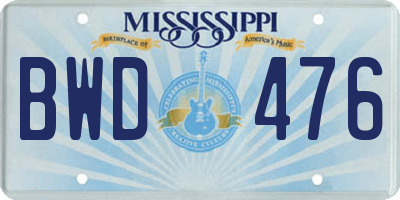 MS license plate BWD476