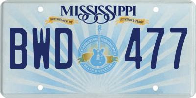 MS license plate BWD477