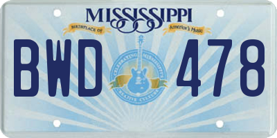 MS license plate BWD478