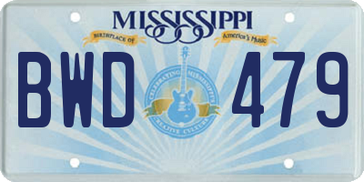MS license plate BWD479