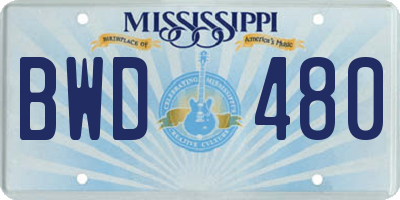 MS license plate BWD480
