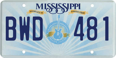 MS license plate BWD481