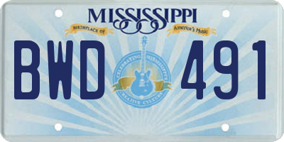 MS license plate BWD491