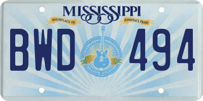 MS license plate BWD494