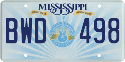 MS license plate BWD498