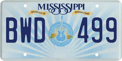 MS license plate BWD499