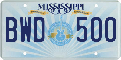 MS license plate BWD500
