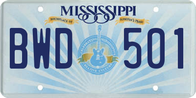 MS license plate BWD501