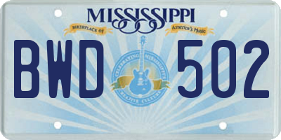 MS license plate BWD502
