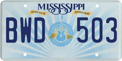 MS license plate BWD503
