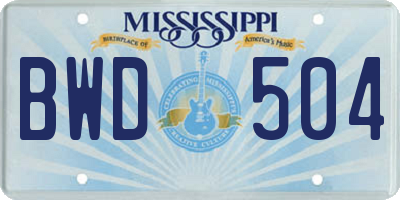 MS license plate BWD504