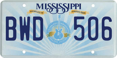 MS license plate BWD506