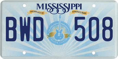 MS license plate BWD508
