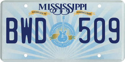 MS license plate BWD509