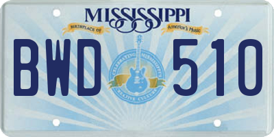 MS license plate BWD510