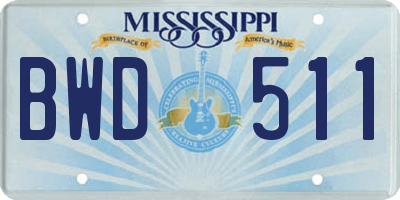 MS license plate BWD511