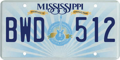 MS license plate BWD512