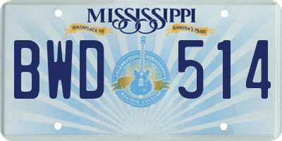 MS license plate BWD514