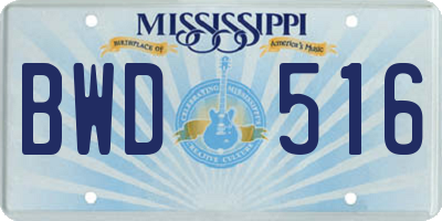 MS license plate BWD516