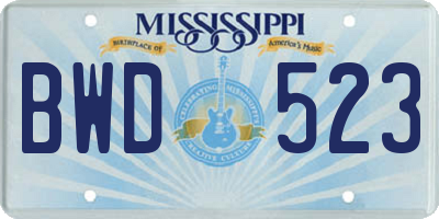 MS license plate BWD523