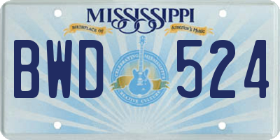 MS license plate BWD524