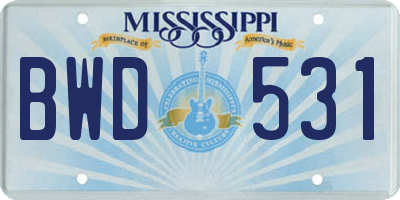 MS license plate BWD531