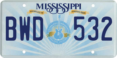 MS license plate BWD532