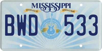 MS license plate BWD533
