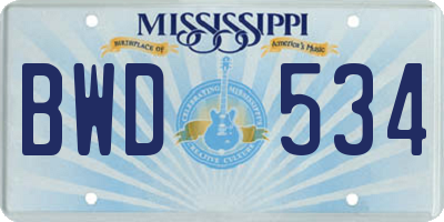 MS license plate BWD534