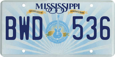 MS license plate BWD536