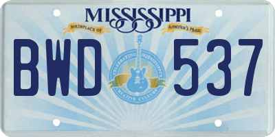 MS license plate BWD537