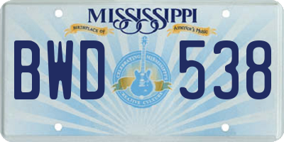 MS license plate BWD538