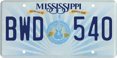 MS license plate BWD540