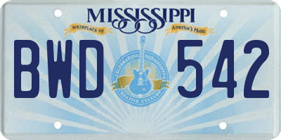 MS license plate BWD542