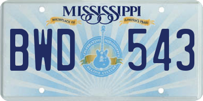 MS license plate BWD543